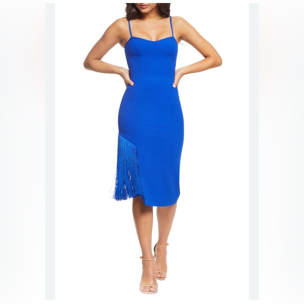 Dress the population Elegant Blue Fringe Dress size M